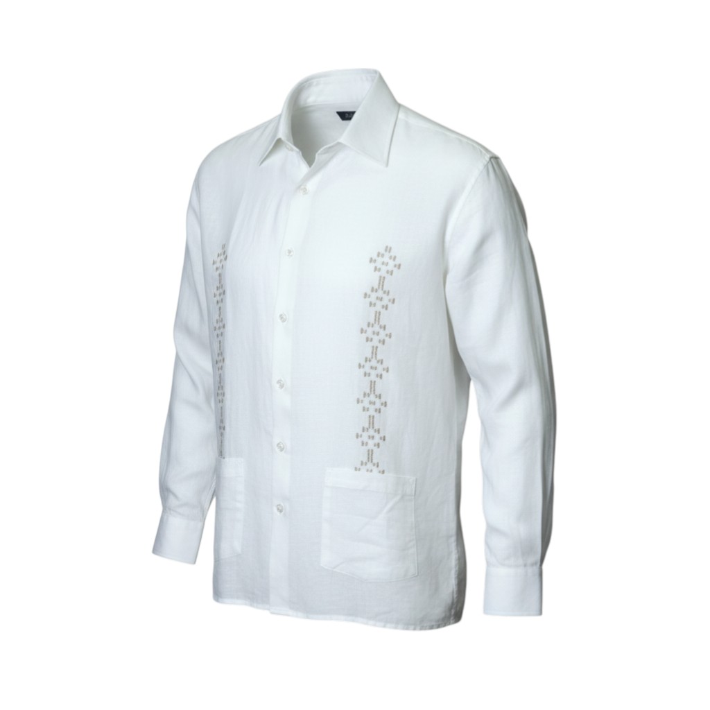 112t0066 Artollini Cream Embroidered Linen Shirt
