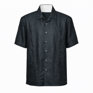Artollini Black Short Sleeve Cuban Embroidered Shirt