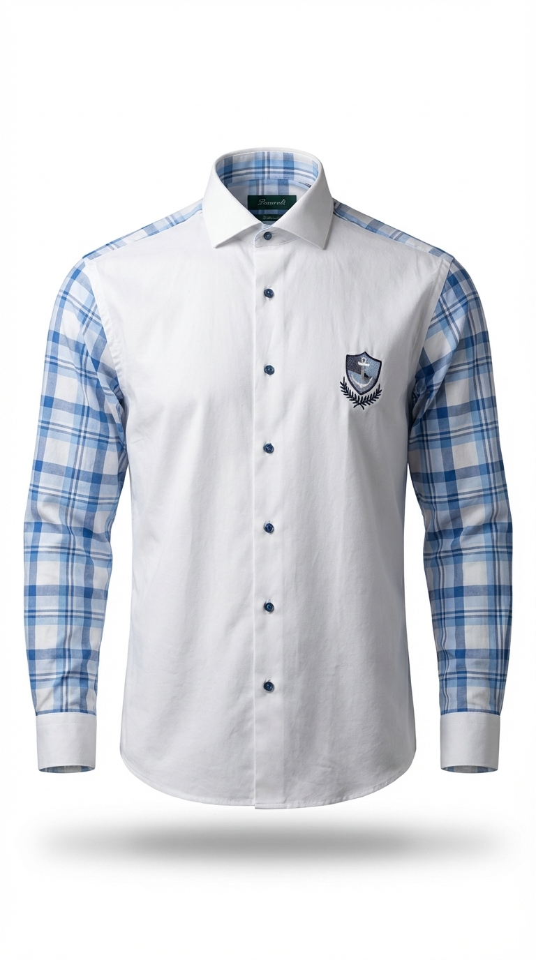 11530002 Baurotti Oxford White Blue Check Shirt