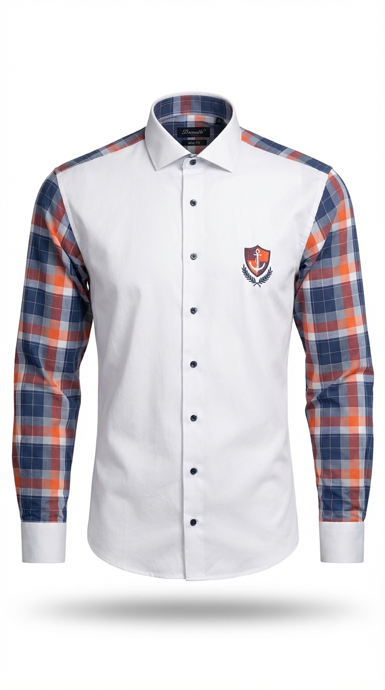 11530003 Baurotti Oxford White Orange Check Shirt