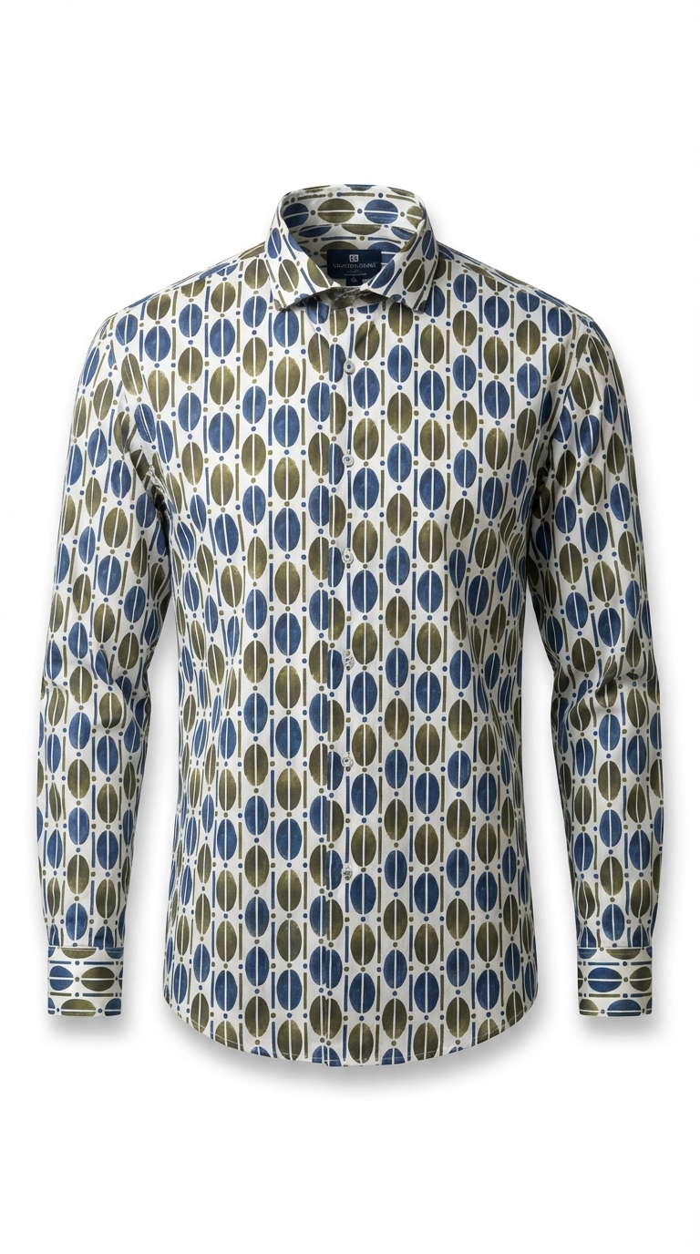 115z0014 YLatino Cream Royal Green Leaf Shirt