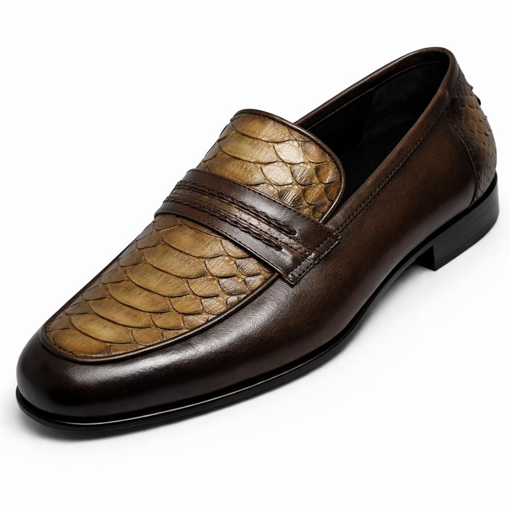142T0107 Artollini Brown Python Moc Loafer