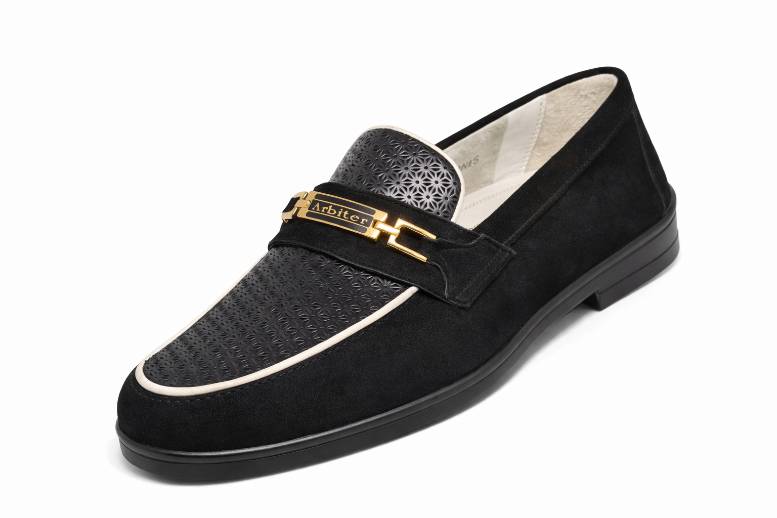 14AC0076 Arbiter Black Suede Flower Pattern Loafer